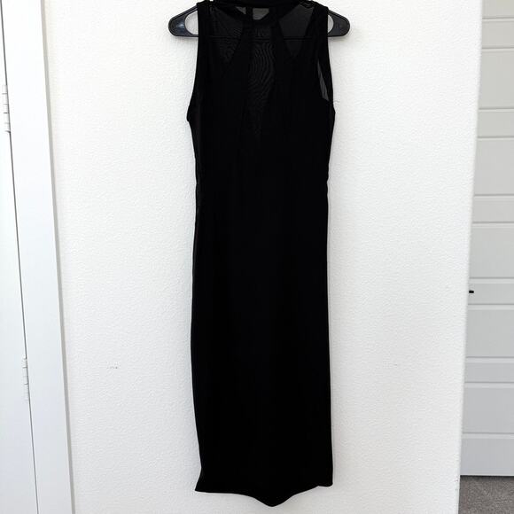 ZARA Mesh Panel Black Bodycon Dress Sleeveless Mock Neck Sheer Edgy Gothic L - Picture 3 of 6